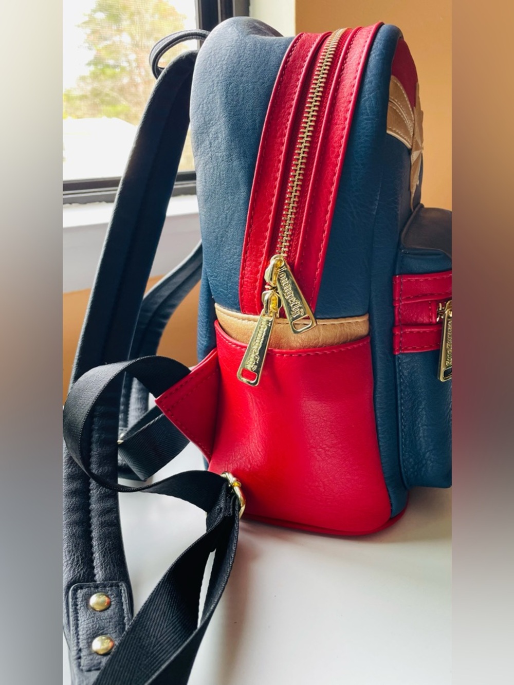 Marvel Captain Marvel Loungefly Mini Backpack — Blue, Red, Gold - Picture 4 of 6